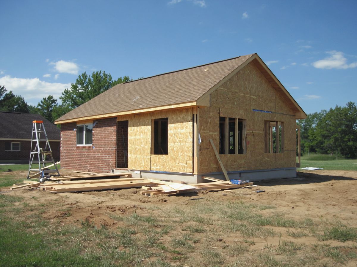 A home addition being framed